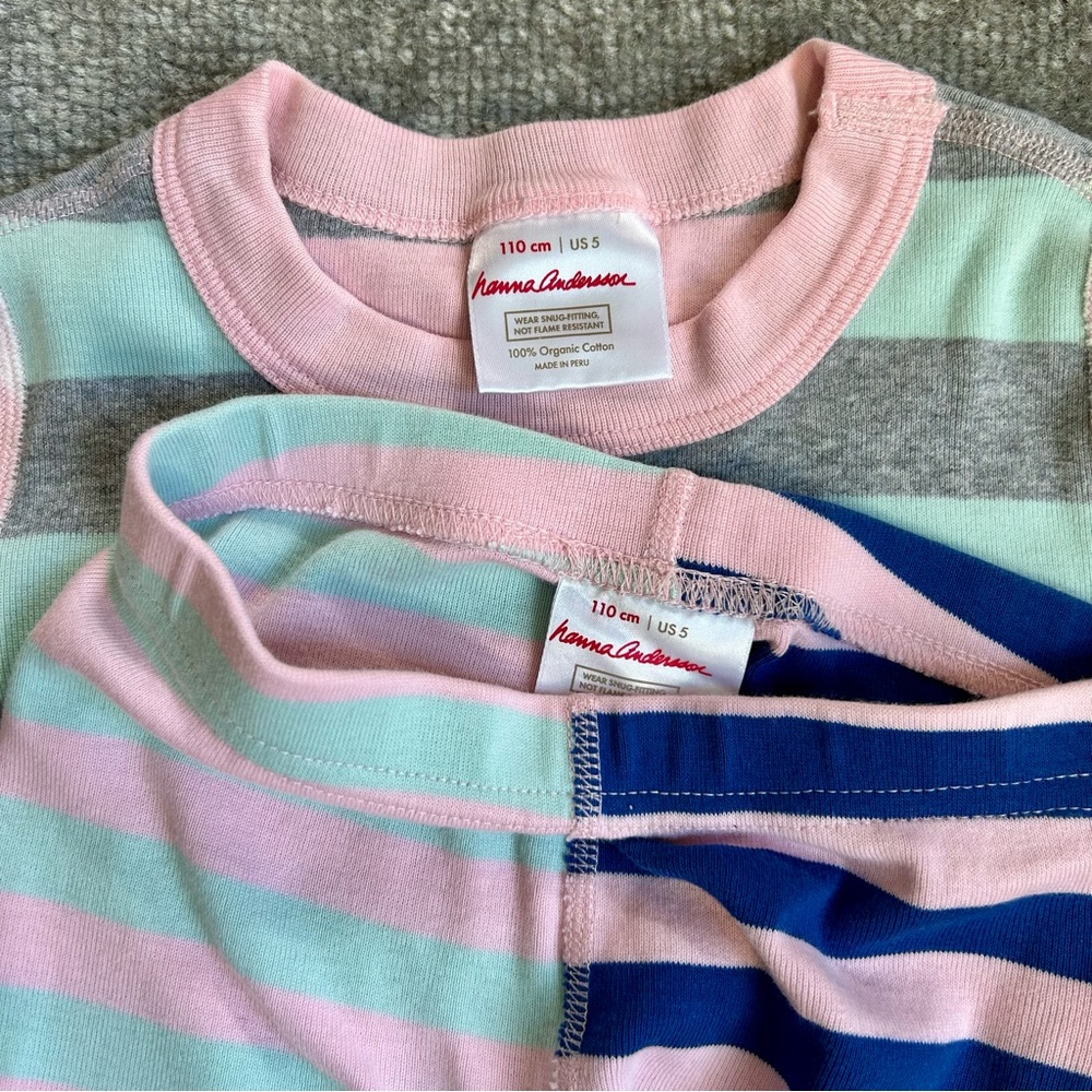 Hanna Andersson Girls Long John Striped Multi Color Organic Cotton Pajamas, 5yrs - Picture 6 of 6